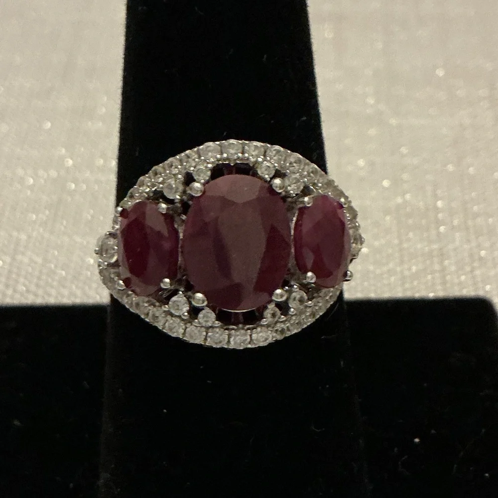 Ruby and Diamonique Cubic Zirconia  Halo Ring